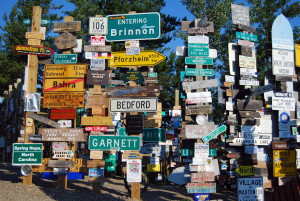 many road signs